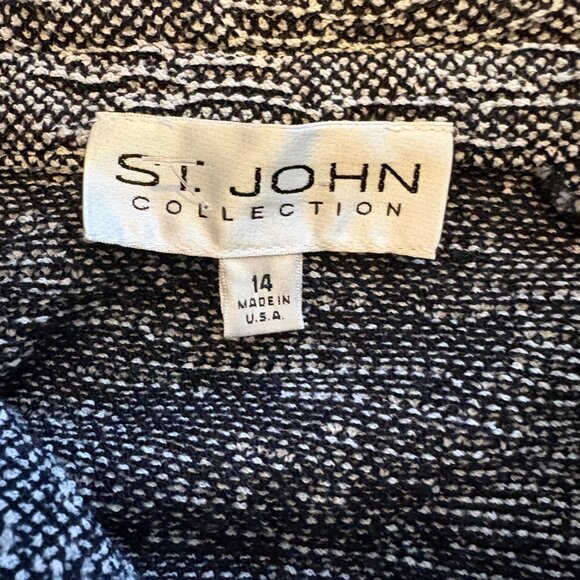 St John Collection Knit Tweed 2 Piece Suit Blazer Skirt Set Black White 14 - Picture 6 of 11